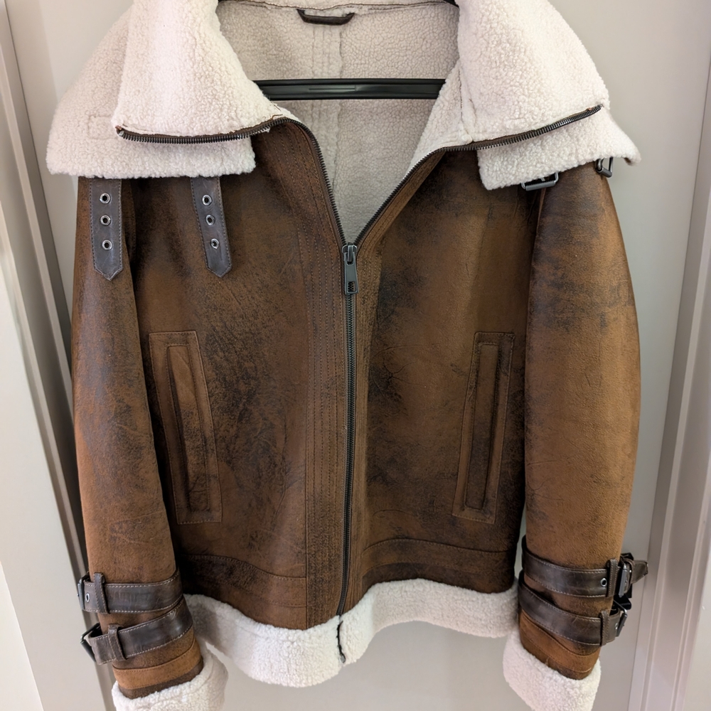 Brown Shearling Aviator Jacket - Picture 1 of 2